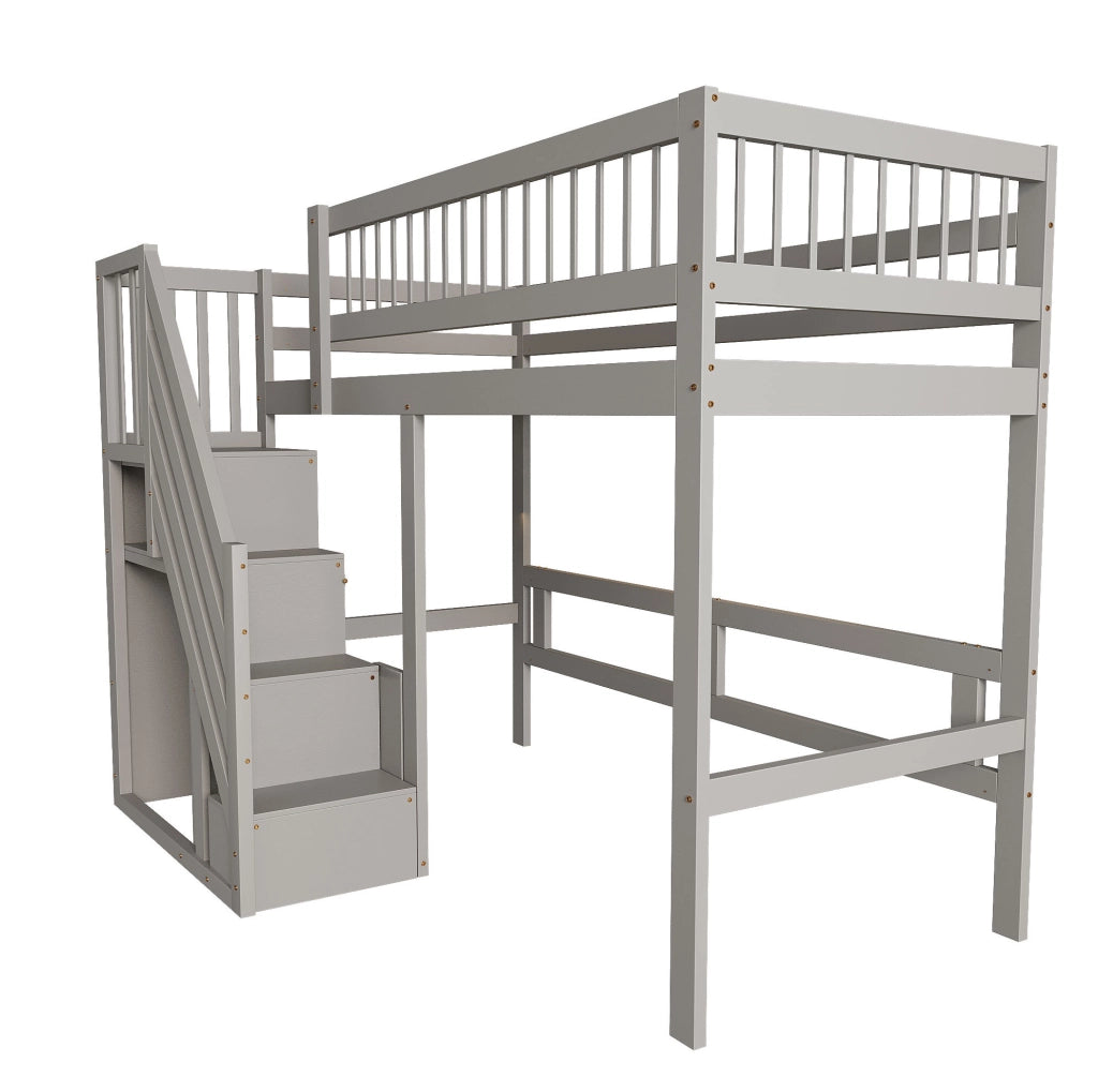 Letto alto singolo 90 x 200 cm in legno grigio con scala contenitore