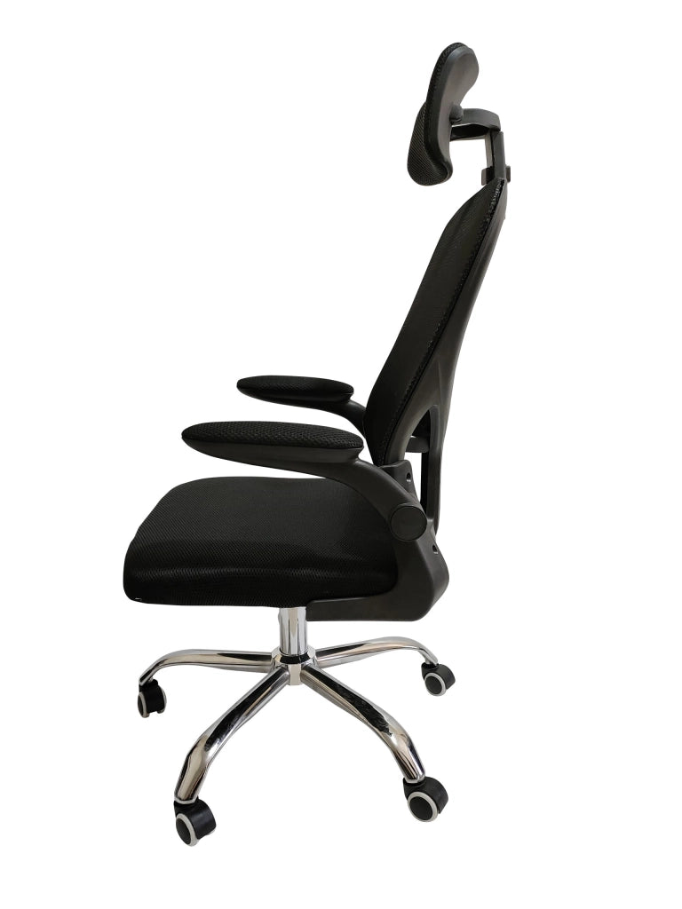 FENIXSHOP24 Sedia Ufficio Ergonomica, con Poggiatesta, Braccioli, Supporto Lombare, Regolazione in Altezza, Poltrona girevole con ruote e rete traspirante – Nera - JG-9070