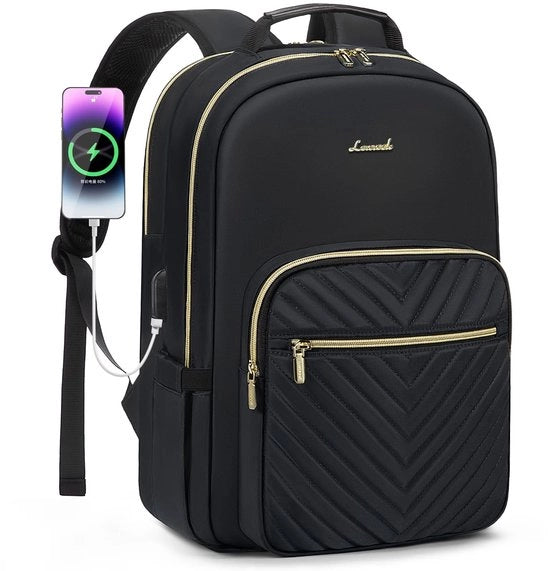 Rugzak per Laptop 15,6 Pollici, Impermeabile, per Studentesse, per Scuola, Università, Viaggi, Nero, Stile Elegante