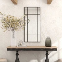 Specchio da Parete Stile Finestra con Montaggio Verticale e Orizzontale, 110x50cm, Nero