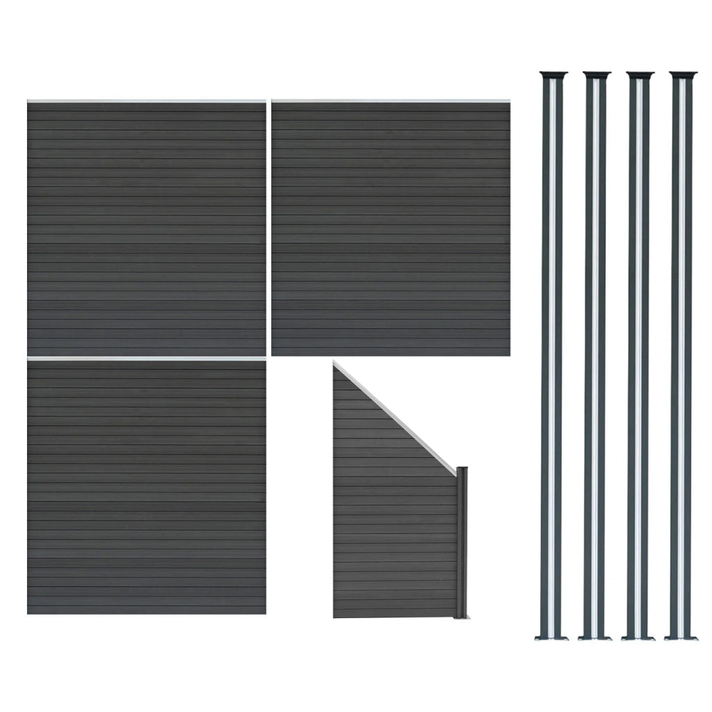 Pannelli Recinzione x3, Elemento Angolare & 5 Pali Metallo 185cm Grigio