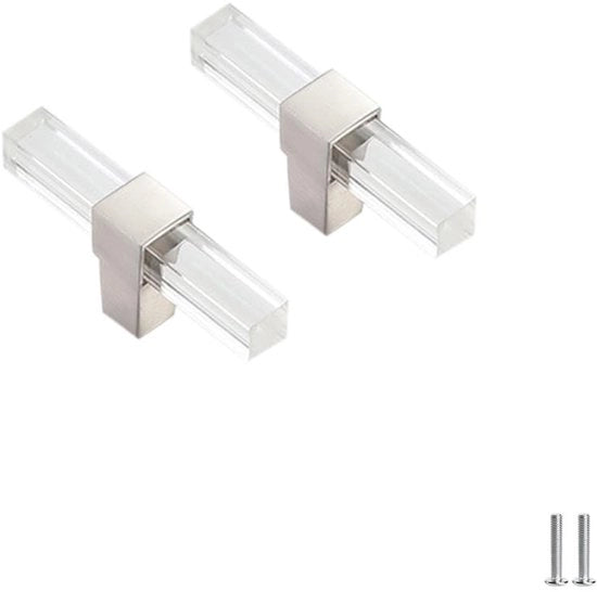 Maniglie per cassetta di apertura a impatto 2 pezzi - Pulsanti a cristallo per armadi e cucina - Progetto moderno - Acciaio inox - Adatto a diversi stili