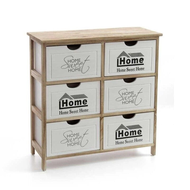 HOME SWEET HOME MOBILE IN LEGNO 6 CASSETTI 67 X 28 X H67 CM E BIANCO E NATURALE