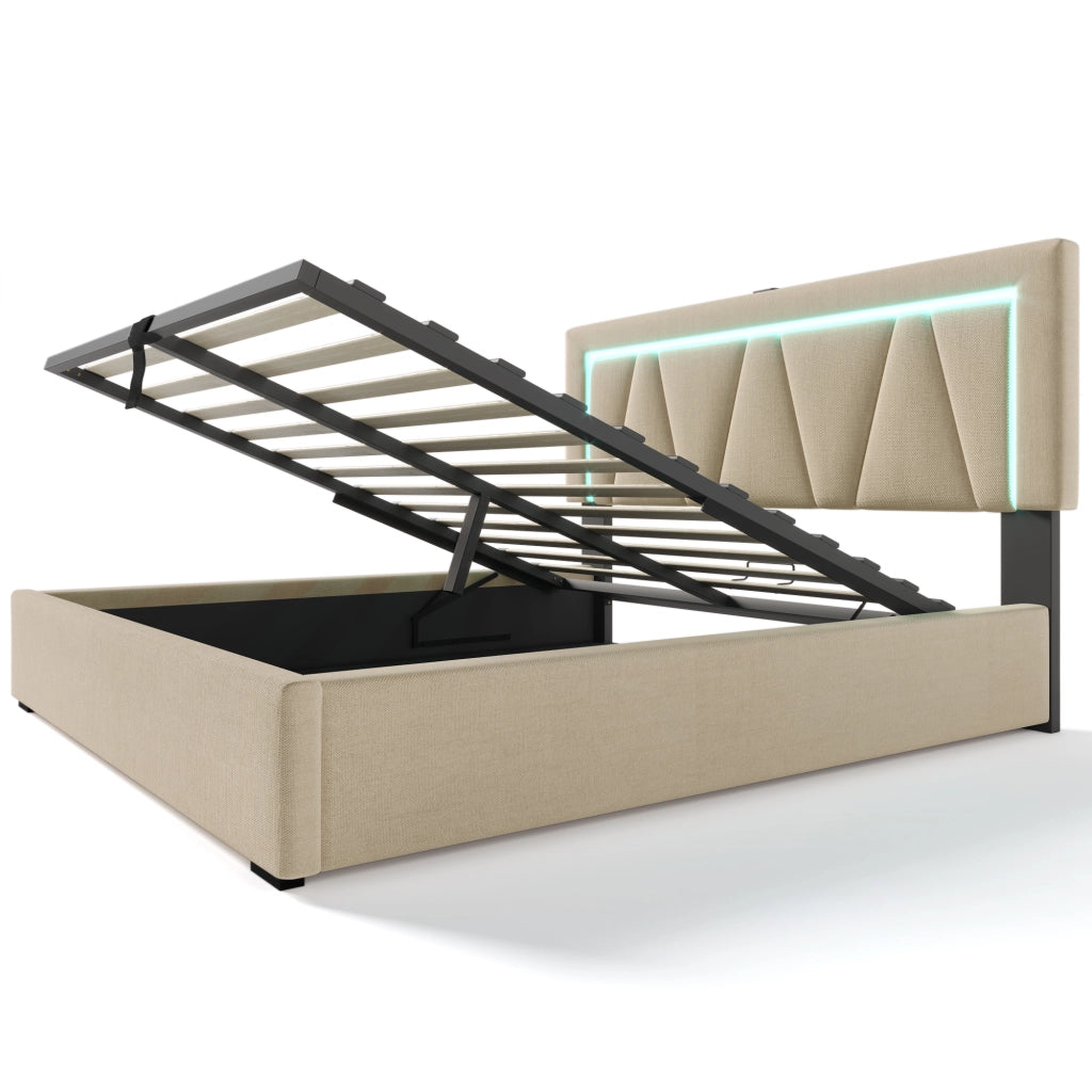 letto imbottito lino beige 140 x 200 cm