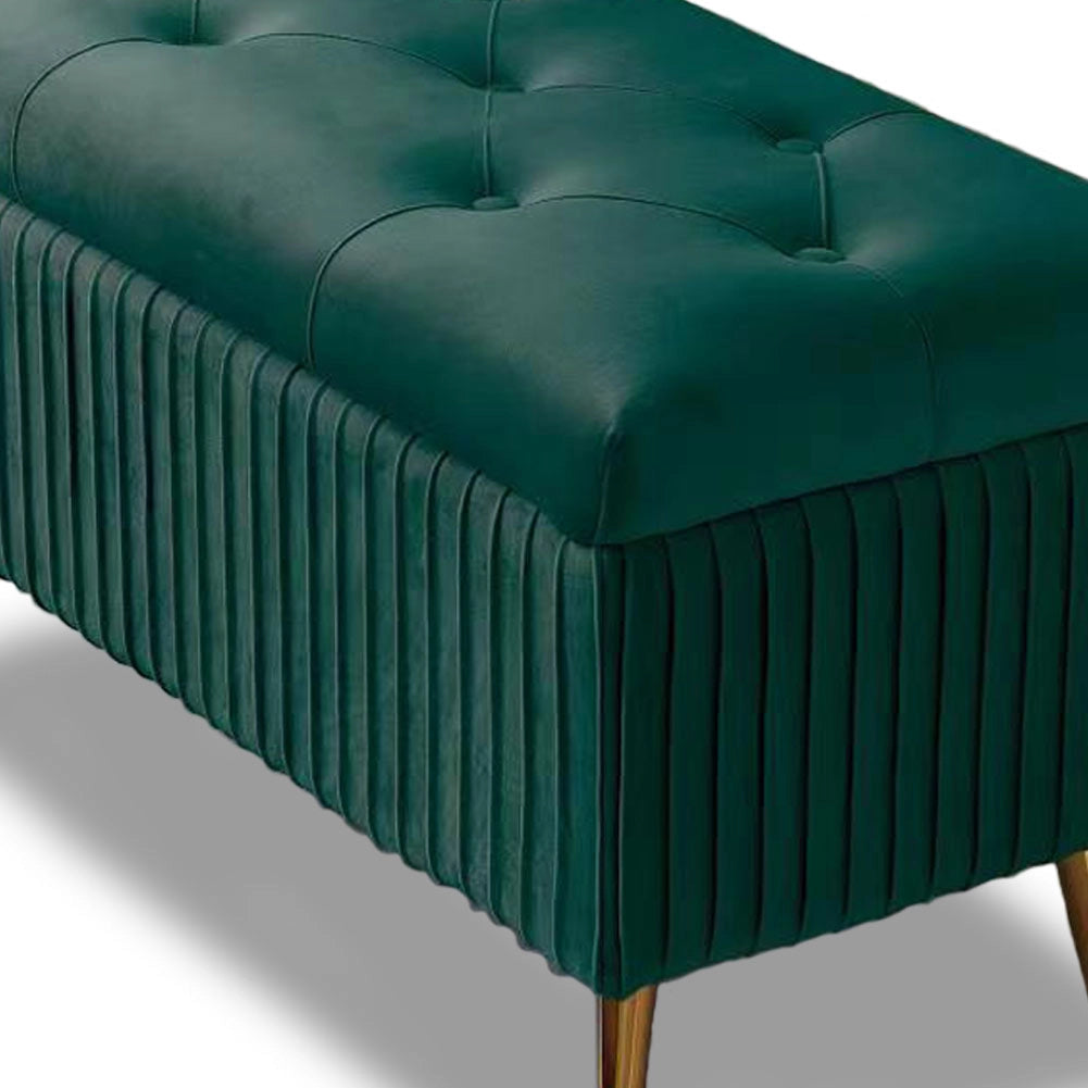 Pouf Contenitore Panca Velluto Rettangolare 80x40x45 cm Seduta Imbottita Verde