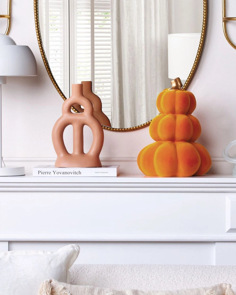 Statuetta ceramica e velluto arancione e oro 33 cm zucca fatta a mano soggiorno camera da letto
