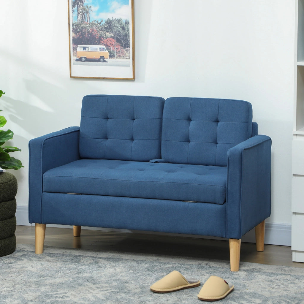 Divano 2 posti con contenitore ¨C zephmum ¨C blu, tessuto trapuntato, 117x62x78 cm
