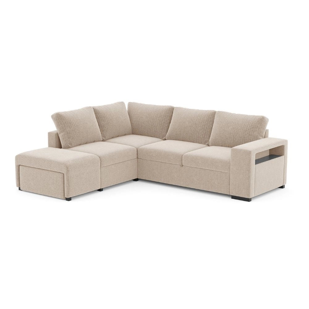 Divano Letto Angolare reversibile Jozzis sabbia con funzione letto e bracciolo contenitore 248,5x209x90,5H