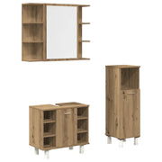 Set Mobili da Bagno | Armadio da bagno 3 pz Rovere Artigianale Legno Multistrato