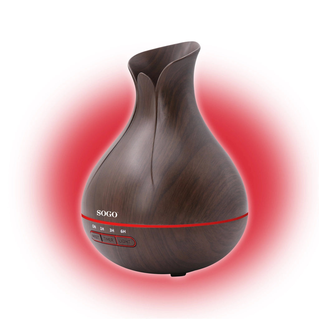 SOGO Diffusore di Aromi e Umidificatore 400ml Ultrasuoni, Timer, LED 7 Colori, Spegnimento Automatico, Design Effetto Wengà©