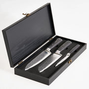 Set di 3 coltelli da cucina moderni affilati a mano, durezza 62 HRC acciaio inossidabile damasco marrone scuro
