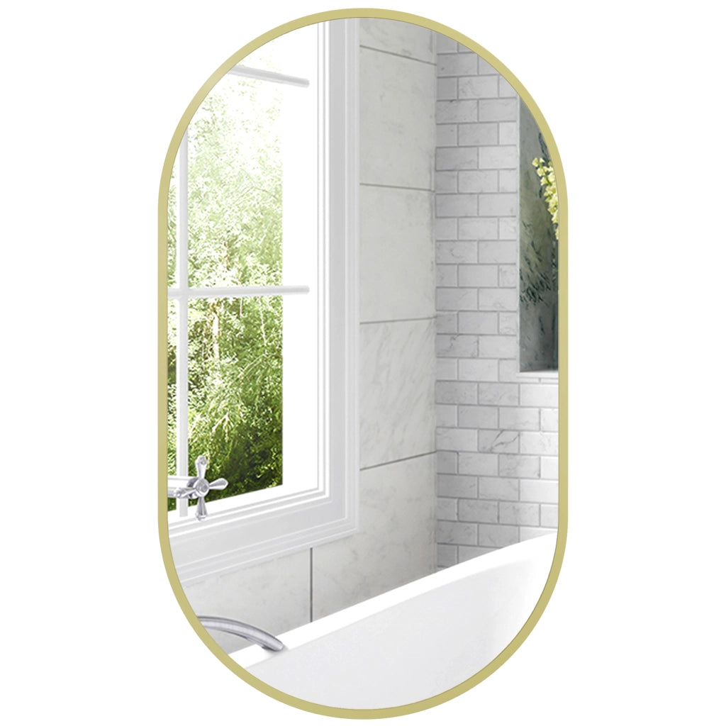 Specchio da Bagno Ovale con Cornice in Alluminio ¨C zephmum ¨C Dorato 40x70 cm