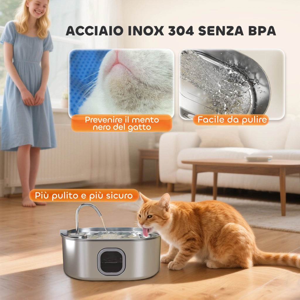 Fontana per Gatto ¨C zephmum ¨C Acciaio Inox 304, 32x22.1x22.3 cm, Argento