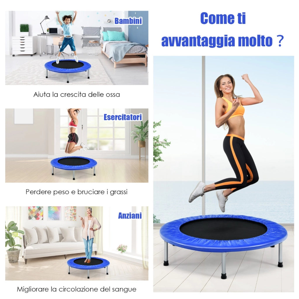 Trampolino pieghevole per bambini con carico massimo 150kg, Mini trampolino portatile per interno Blu-Trampolini