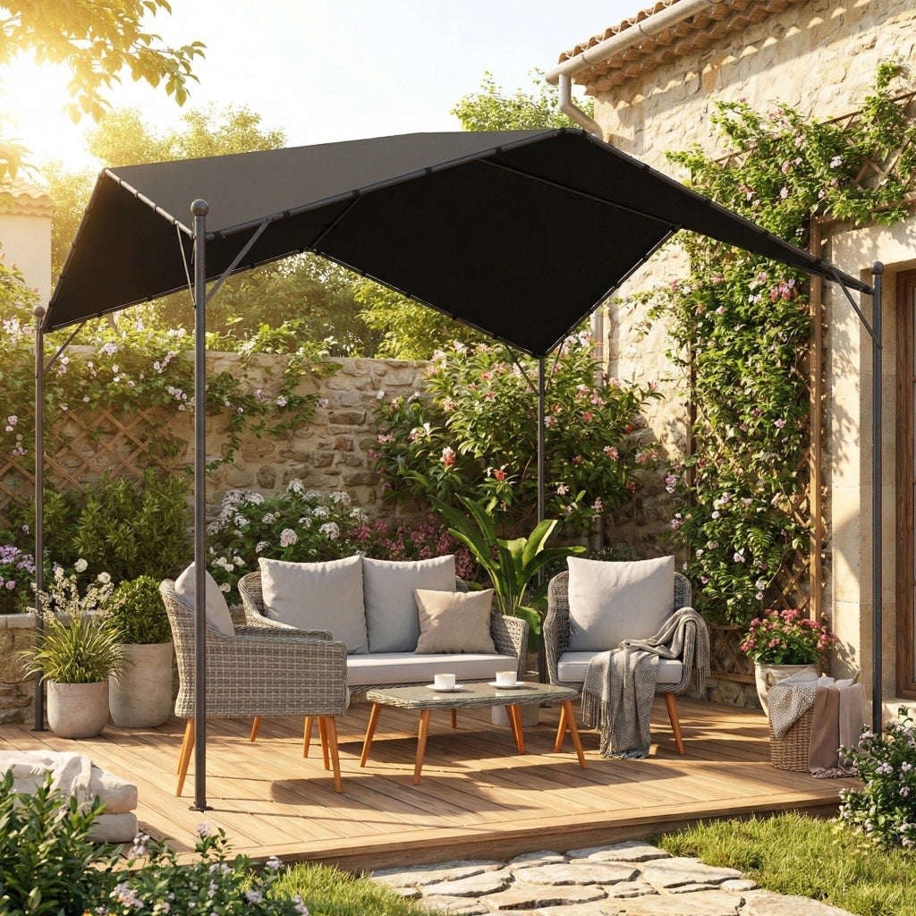 Pergola da Giardino 3x3m ¨C Xylo ¨C Metallo Galvanizzato Grigio Tetto Inclinato UPF30+