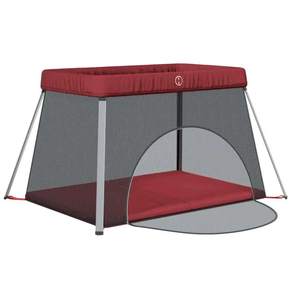 Box per Bambini con Materasso Rosso Tessuto di Lino 10305