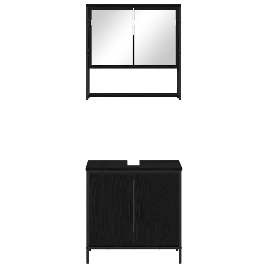 Set di Mobili per Bagno 2 Pezzi in Legno Ingegnerizzato Nero Rovere