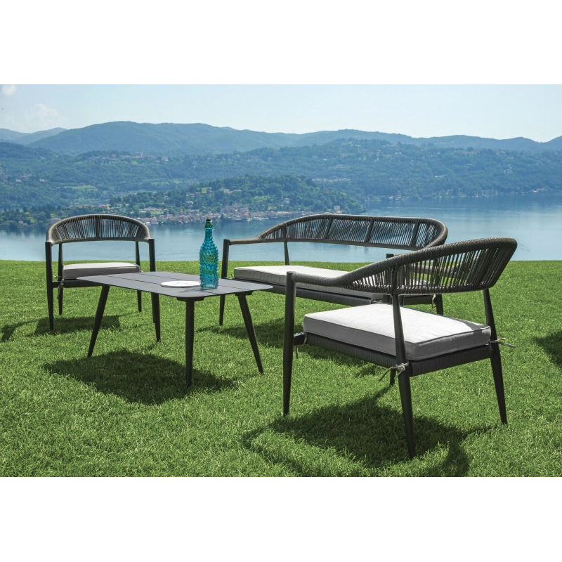 Salotto Milano In Alluminio Antracite + Seduta E Schienale In Wicker Grigio Moia