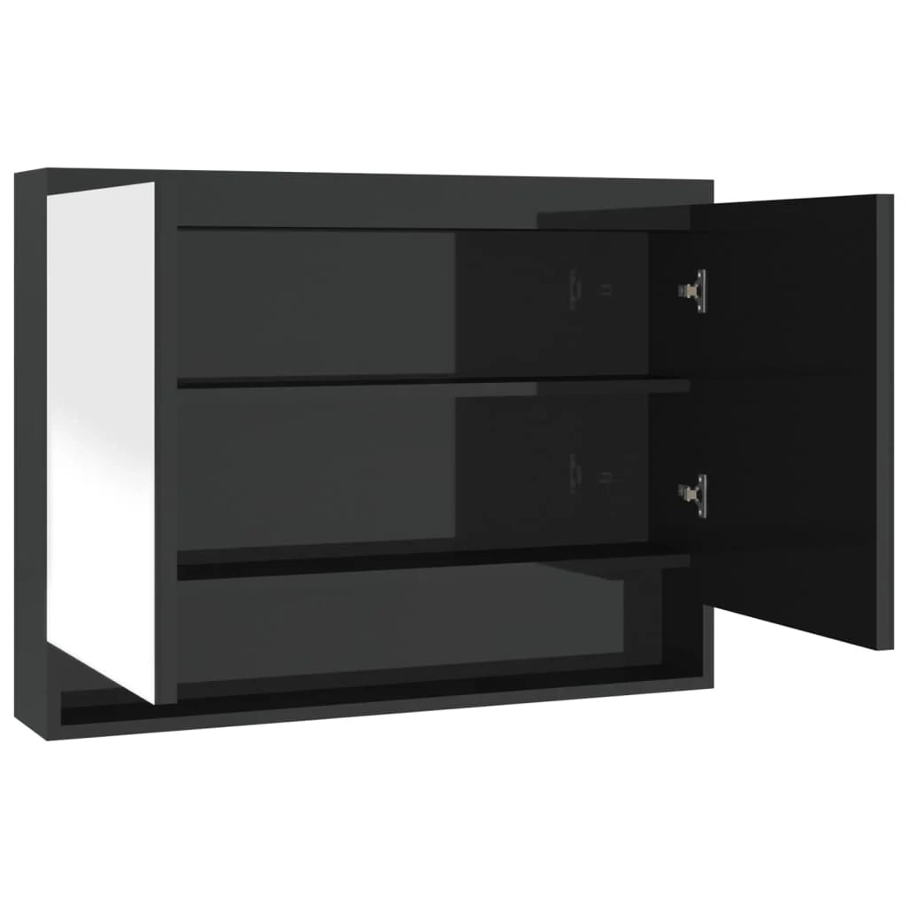 Mobiletto specchio da bagno 80 x 15 x 60 cm MDF nero lucido 02_0006714