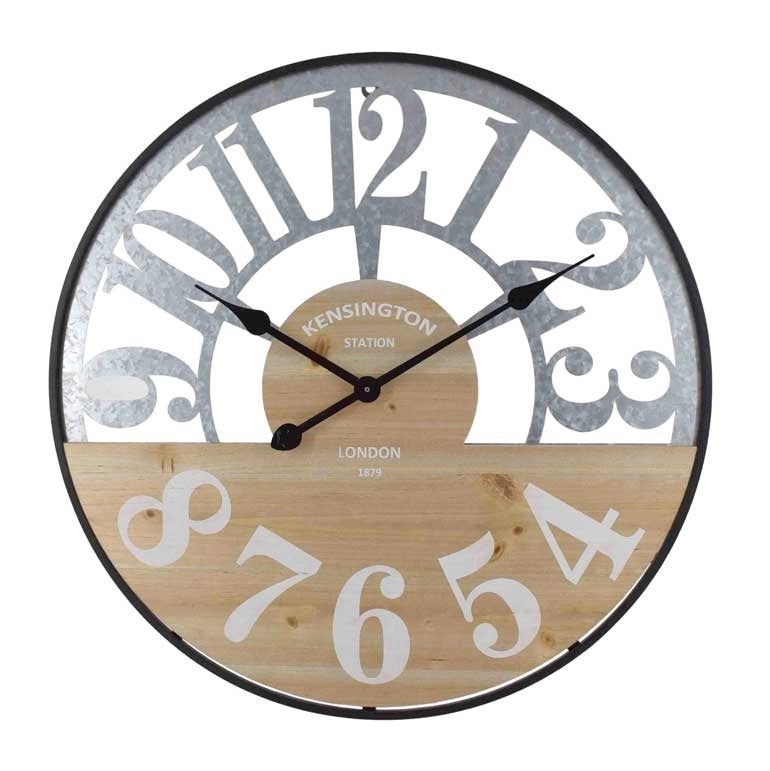OROLOGIO DA PARETE TONDO IN METALLO 60X5X60 CM CON INSERTI IN LEGNO