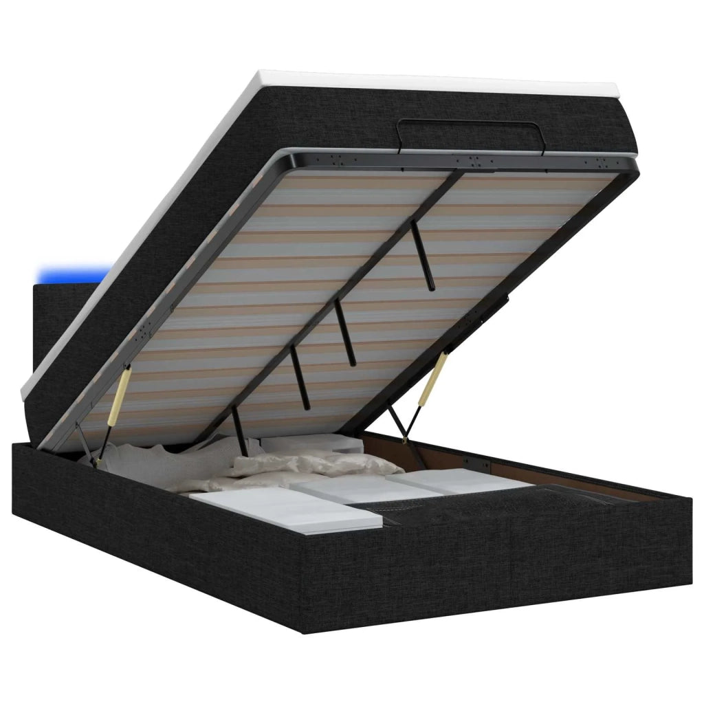 Letto Ottomano con Materasso e LED Nero 120 x 190 cm Tessuto 3458057
