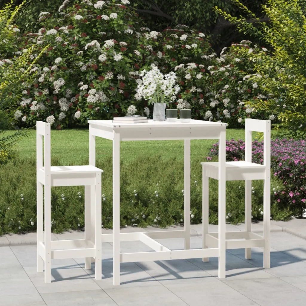 Set Bar da Giardino 3 pz | Set Salotto da Giardino Bianco in Legno Massello di Pino