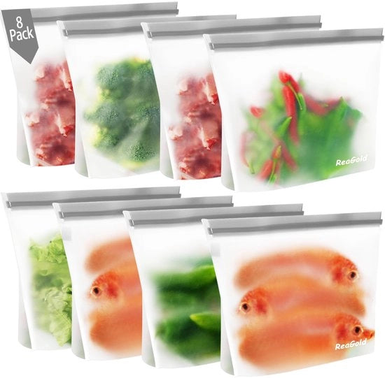 Set di 8 sacchetti con fondo rigido, sacchetti in silicone per alimenti, contenitori per conservazione, sacchetti per panini, sacchetti per verdure, latte e snack, sacchetti per carne