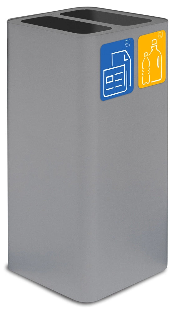Pattumiera Per Raccolta Rifiuti 38x38xh80 cm In Acciaio Verniciato Cover a 2 Scomparti Grigio