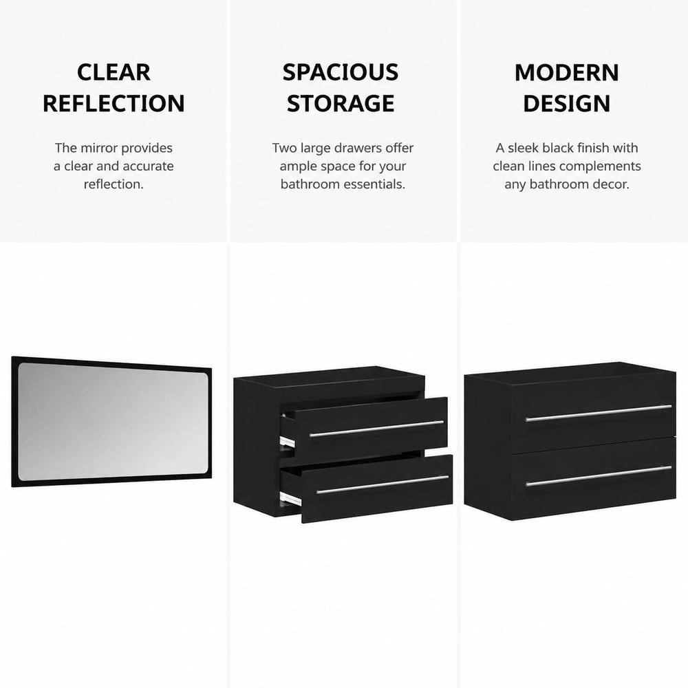 Bathroom Cabinet With Mirror, Black, Made Of Engineered Wood