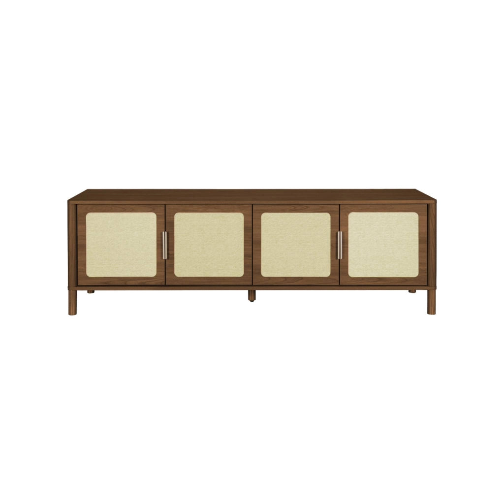 Mobile tv vintage in legno e rattan con 4 ante 160cm, noce