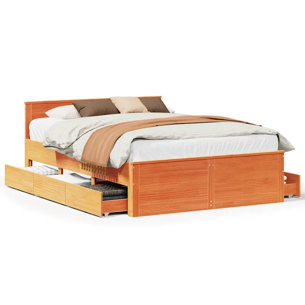 Giroletto senza Materasso con Testata-Struttura Letto Marrone Cera 140x190 Pino