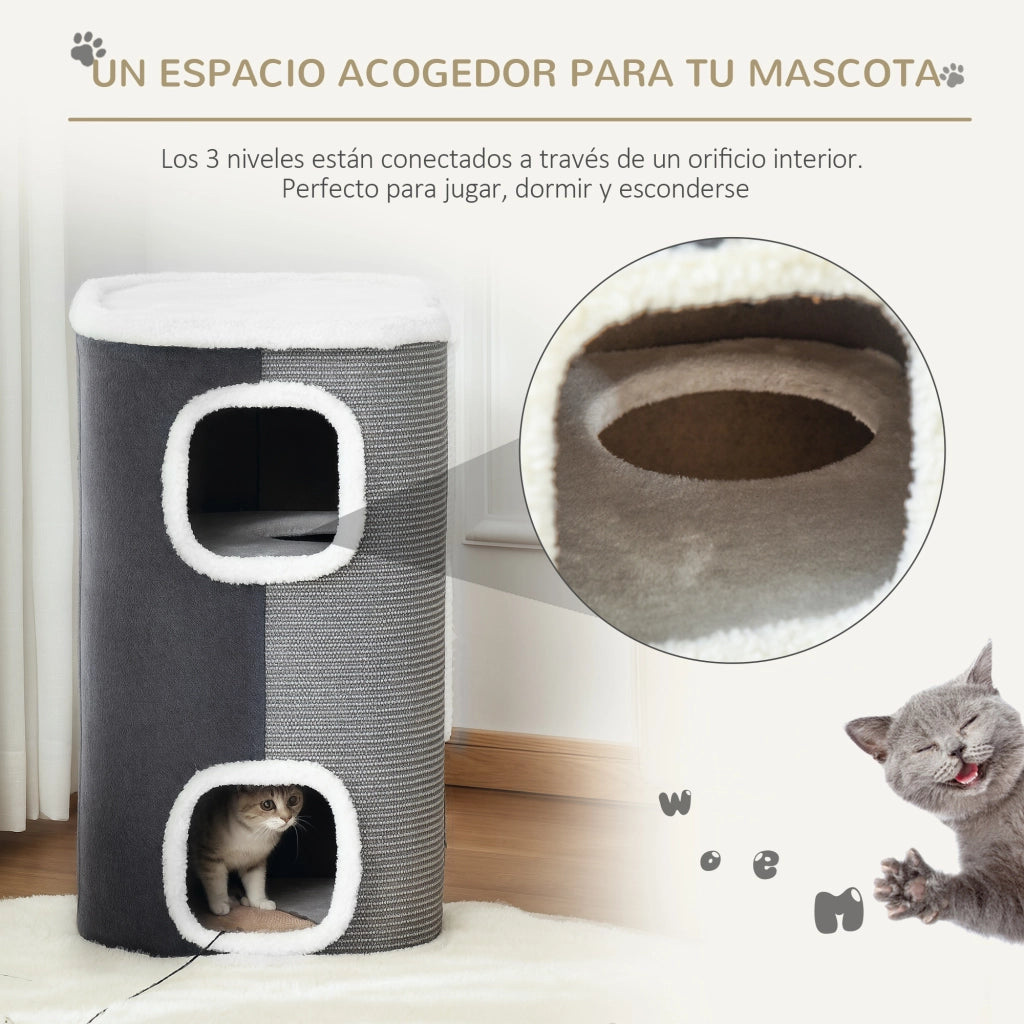 Tiragraffi per Gatti a 2 Livelli con Cuscino ¨C zephmum ¨C Grigio 40x40x49 cm