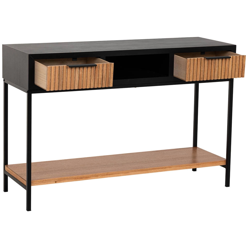 Mobile ingresso con due cassetti, legno e metallo, 120x40x69h cm