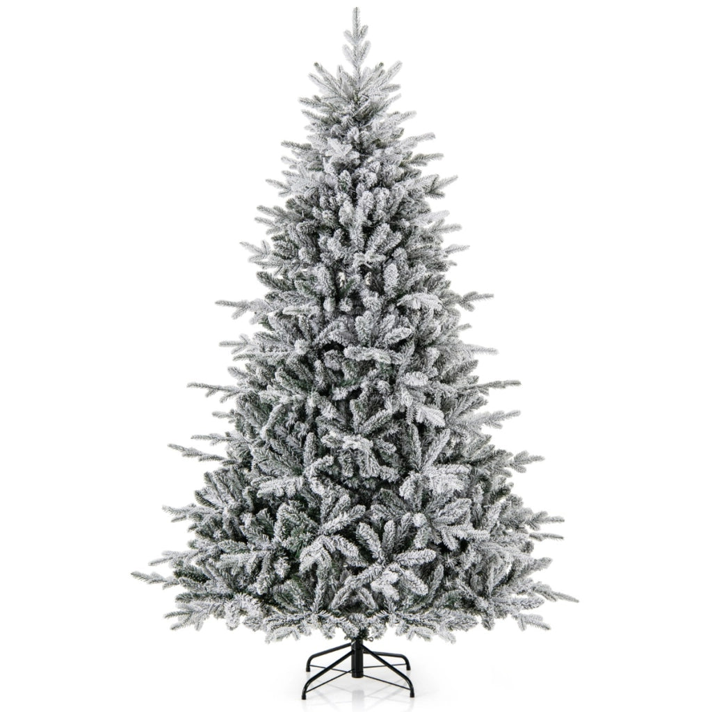 Albero di natale artificiale rivestito di neve di 218cm, Albero decorativo con cerniera e 8 modalit¨¤ luminose-Alberi di Natale