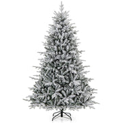 Albero di natale artificiale rivestito di neve di 218cm, Albero decorativo con cerniera e 8 modalit¨¤ luminose-Alberi di Natale