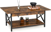 Tavolino a 2 Livelli a Forma di X, Tavolo da Caffè in Stile Industriale, Moderno per Soggiorno, Ufficio, Camera da Letto, Gambe Regolabili, 110x60x48cm, 2 Colori