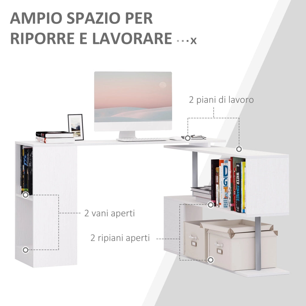 Scrivania Angolare da Ufficio Studio per Computer in Legno bianco 140x120x78,2 cm