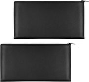 Set di 2 borse in pelle sintetica, nero, 27 x 15 cm, con chiusura a cerniera - Adatto per clienti commerciali, contanti, monete e cosmetici.