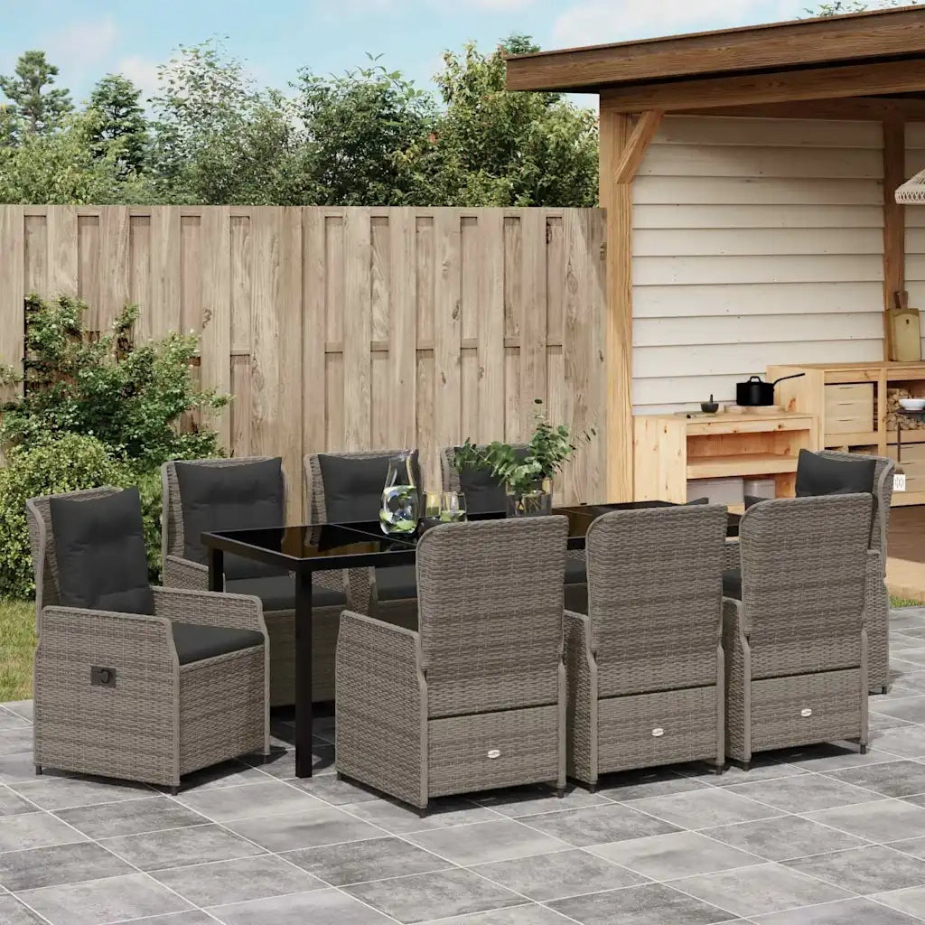 Set da Pranzo per Giardino 9 pcs Grigio polyrattan 3380959