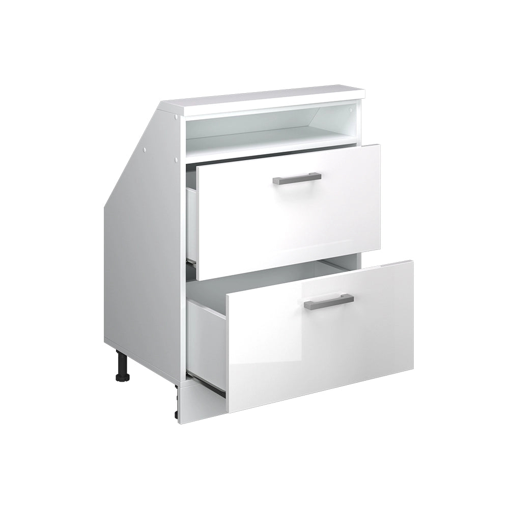 Mobile cucina sottotetto R-Line Bianco lucido/Bianco 60 cm con 2 cassetti Vicco