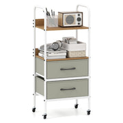 Carrello stoccaggio rotelle supporto 2 ripiani 2 cassetti tessuto, Carrello organizer trucco 4 ruote camera letto Legno naturale-Carrelli