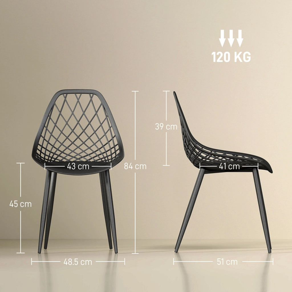 Set 4 Sedie da Pranzo Moderne con Schienale Traforato ¨C Zephmum ¨C Nero, Plastica, Metallo