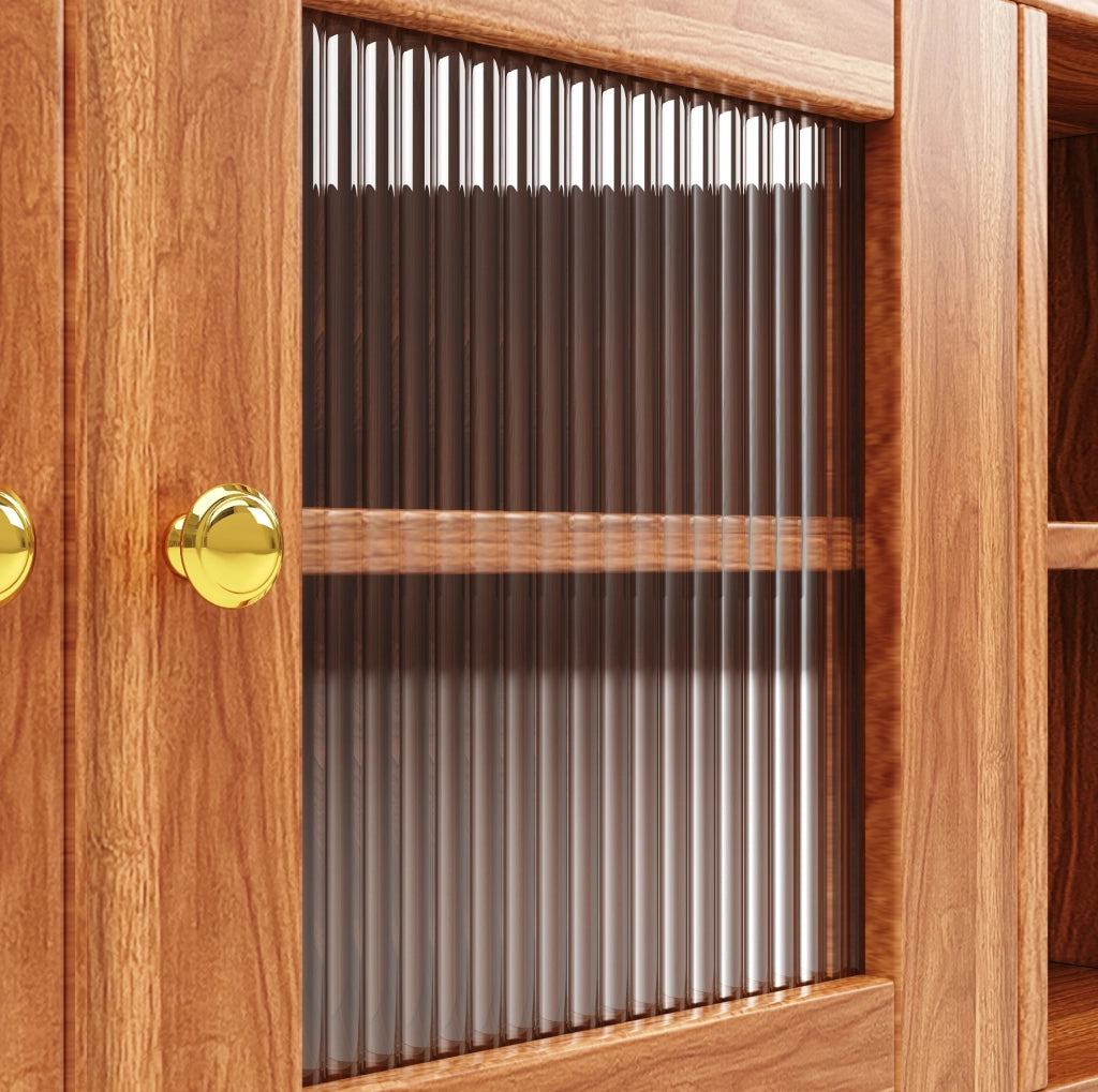 Credenza alta 145x39x171 cm con porta in vetro e portabottiglie in MDF marrone noce