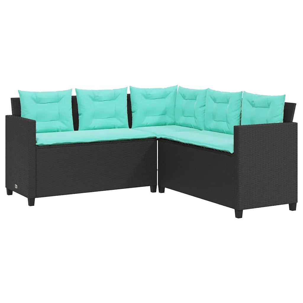 Divano da giardino con Tavolino e cuscini a forma di L in Polyrattan Nero 369047