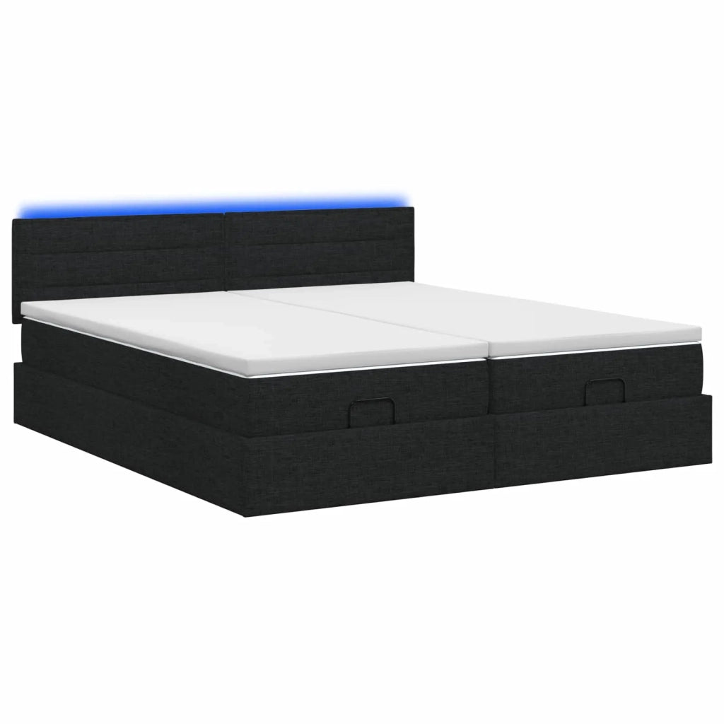 Letto Ottomano con Materasso e LED Nero 180 x 200 cm Tessuto 3457254