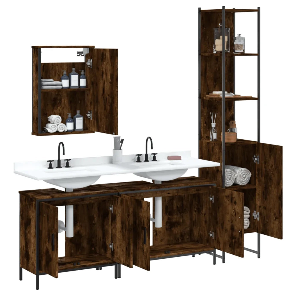 Set Mobili da Bagno 4 pz Rovere Fumo in Legno Multistrato 3214812