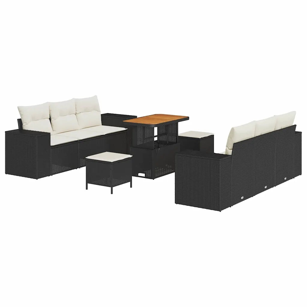 Set Divano da Giardino con cuscino 9 pcs Nero e Crema 3363910