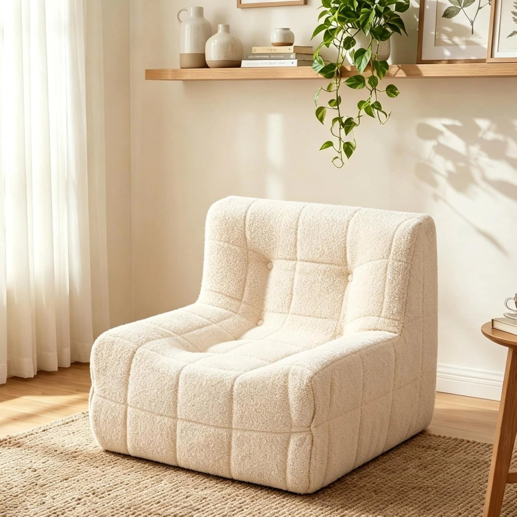 Poltrona da Terra 86 X 86 X 72 CM, Divano Salotto in Tessuto Morbido, Imbottitura in Schiuma, Sedia Ergonomica con Fondo Antiscivolo, Portata 150 KG, per Camera da Letto, Soggiorno (Beige)