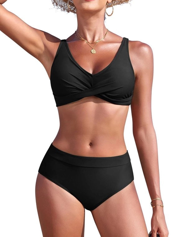Corsetto Donna Alta Cintura - A Coste - Bustier Crossover - Elegante - Leggero - Materiale Respirante - Set Bikini