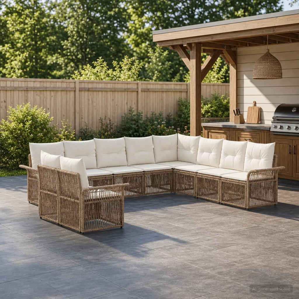 Set Divano da Giardino 10 pz Beige polyrattan 3434877